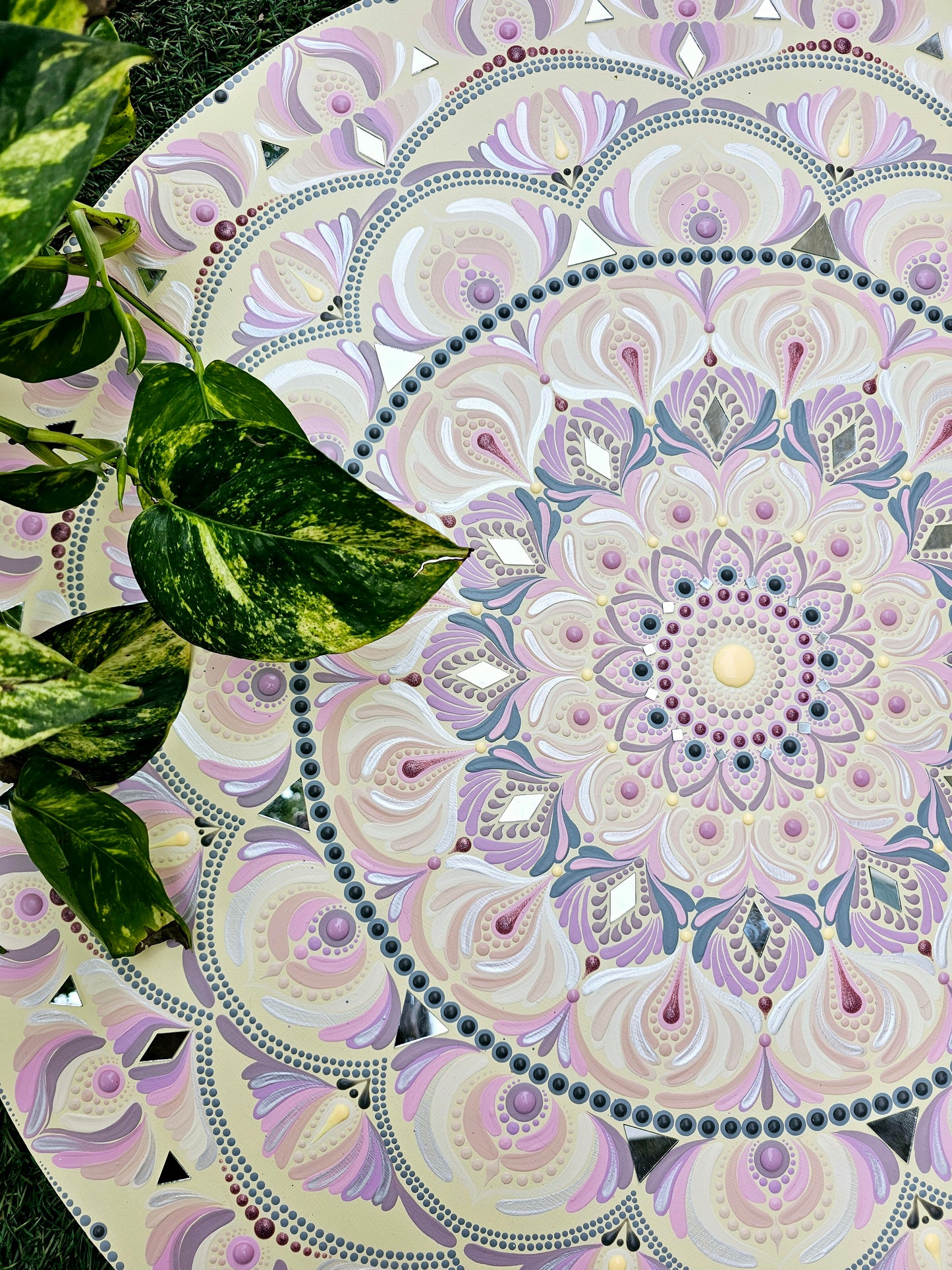 30” Hand-Painted Dot Mandala – Pastel Petal Bloom