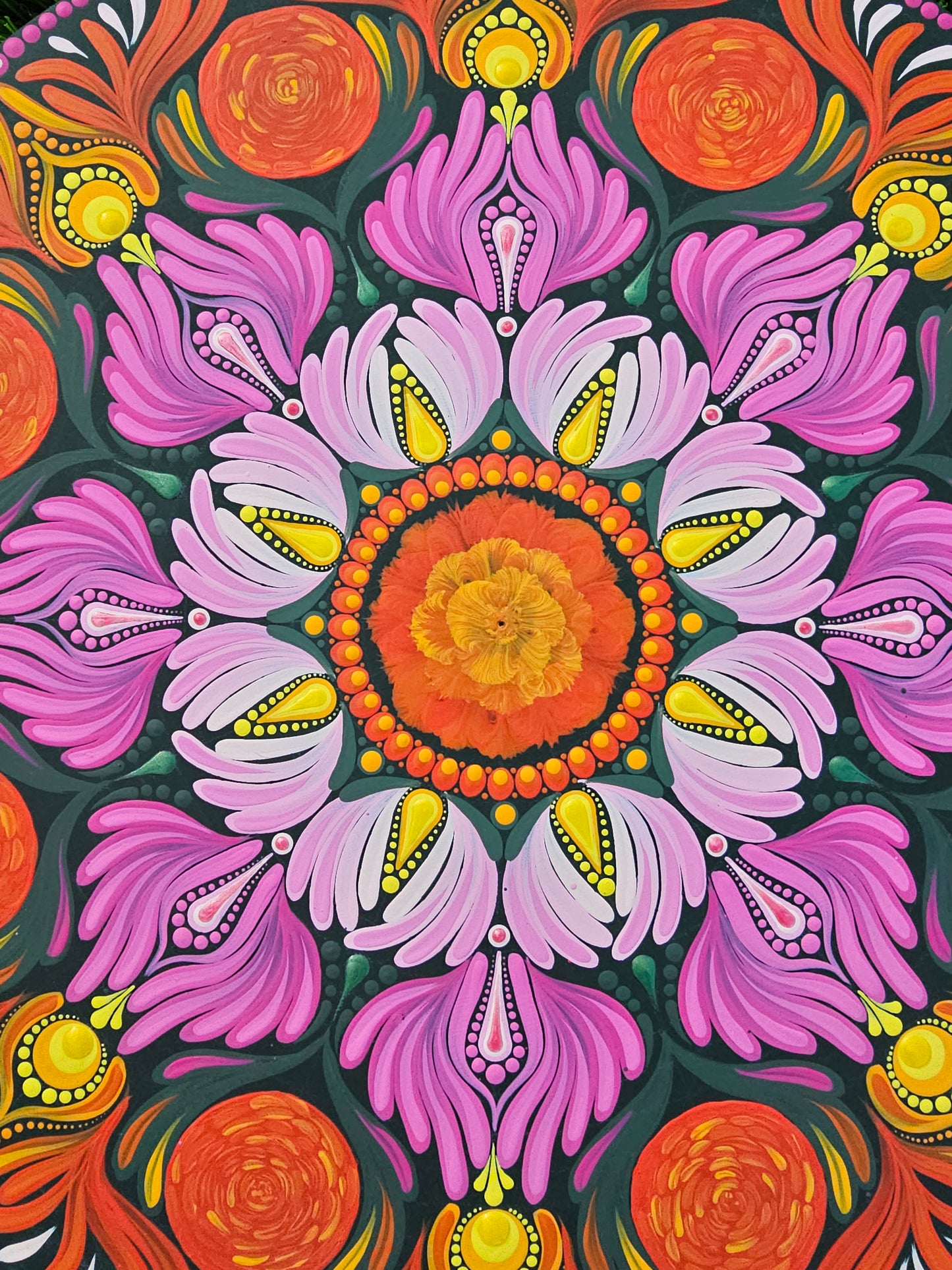 18” October Birth Flowers Mandala - Marigold and Cosmos