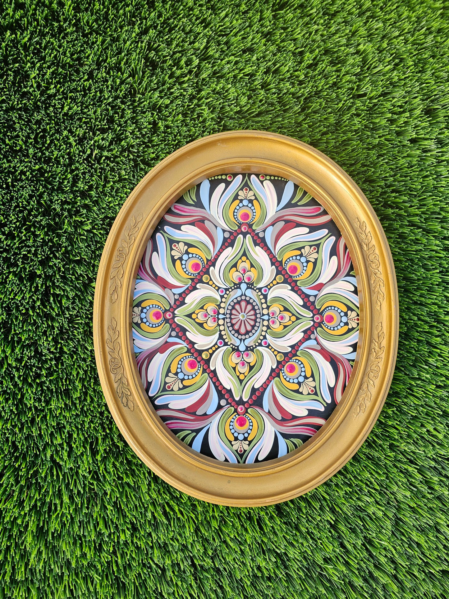 Hand-Painted Mandala Art in Repurposed Vintage Gold Frame